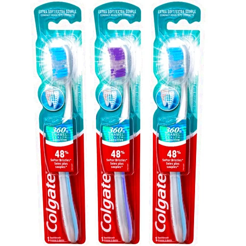 Colgate 360 Enamel Health Sensitive Toothbrush, Compact Head, Extra Soft (Colors Vary) - Pack of 313