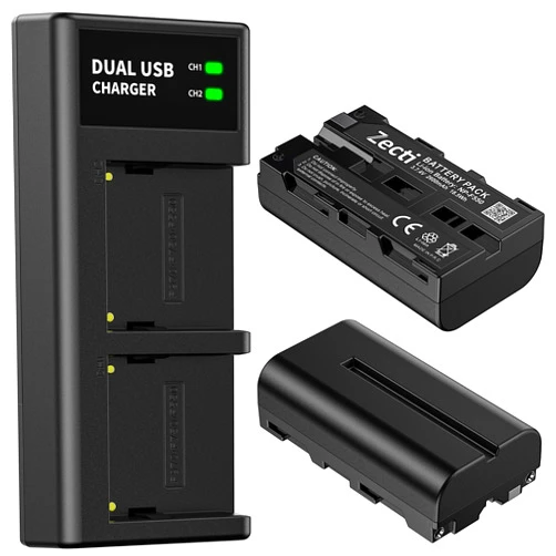 Zecti NP-F550 Battery 2-Pack and USB Dual Slot Charger Compatible with NP F550 F570 F960 F970 F770 F750 F330 F530, CCD-SC55 TR516 TR716 TR818 TR910 TR917 Zecti Camera Slider (2600mAh)