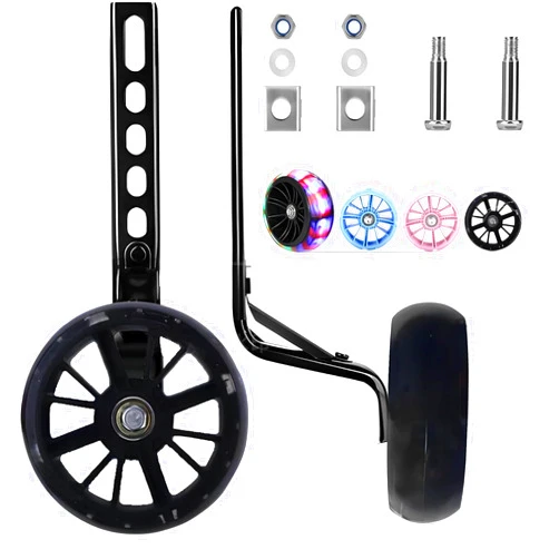 Nakazawa 2pcs Wider Bike Training Wheels Flash Silent for 12-20 inch Bicycles, Sturdy and Adjustable Bicycle Training Wheels, Training Wheels For Kids Bike (Black）…