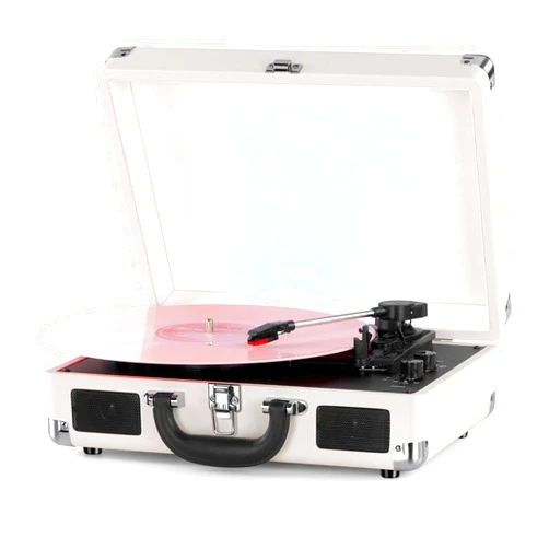 Mersoco Vinyl Record Player Bluetooth 3-Speed Portable Vintage Suitcase with Built-in Speakers, RCA Line Out AUX in Headphone Jack Vintage Turntable, White
