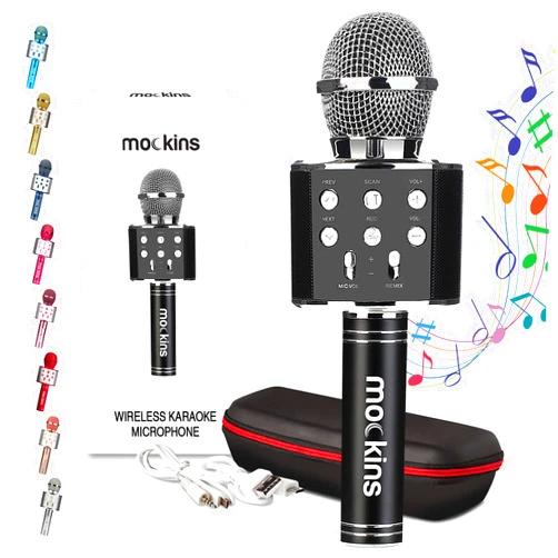 Mockins Black Bluetooth Karaoke Microphone for Kids w/Built in Bluetooth Speaker| Wireless Microphone Karaoke Compatible with iPhone & Android| Bluetooth Microphone Wireless |All-in-One Karaoke Mic