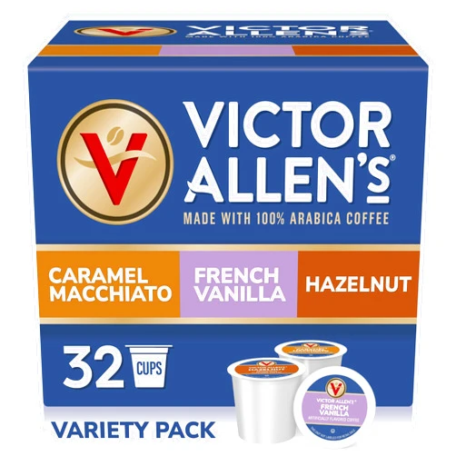 Victor Allen's Coffee Variety Pack (French Vanilla Flavored, Caramel Macchiato, Hazelnut), 32 Count, Single Serve Coffee Pods for Keurig K-Cup Brewers