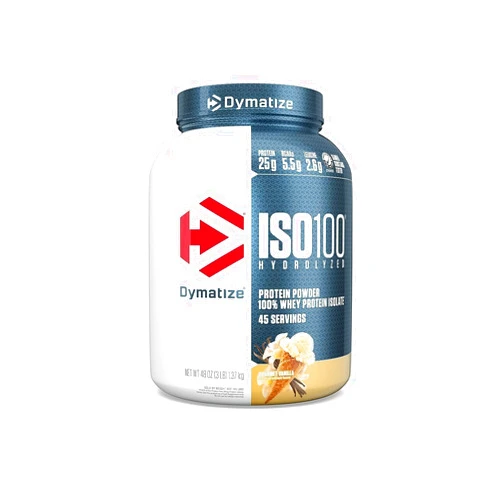 Dymatize ISO100 Whey Protein Powder Isolate, Vanilla, 25g of Protein, 3 Pound, 5.5g BCAAs, Less Than 120 Cal., Gluten Free, 1g Fat, 1g Sugar, 2g Carb