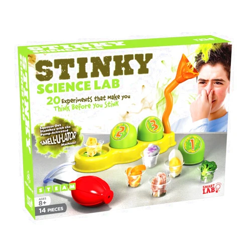 SMARTLAB Toys Stinky Science Lab - 14 Pieces - 20 Stinky Experiments - Includes 24-Page Activity Book & Pump-Activated Smell-U-Lator,Multicolor,Standard,SL306061