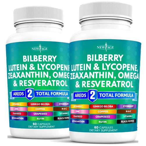 NEW AGE Eye Health Vitamins with Bilberry 6000mg Lutein & Zeaxanthin 40mg Lycopene 40mg Resveratrol 3000mg Grape Seed Extract 6000mg Astaxanthin - Eye Vitamin -120 Count