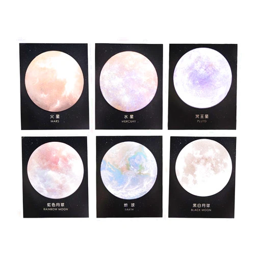 GTHER Planet Sticky Note, Moon Earth Sticky Notes Cute Fun Cool Circle Self-Adhesive Note Self-Stick Memo Pad Notes for College Classroom Office Notebook(6 Pads, Planet)