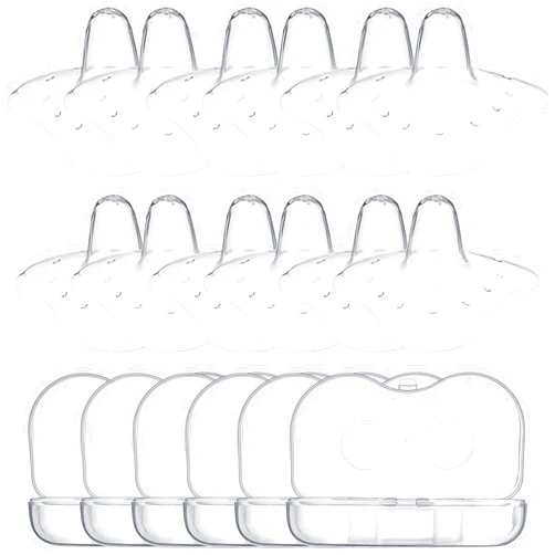 Nuanchu 12 Pieces Nipple Shields for Nursing Newborn Breastfeeding 20 mm Nipple Protectors Bulk with Clear Carrying Case Silicone Extender for Protecting Sore, Flat or Inverted