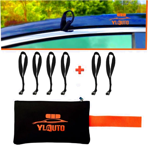 YLAUTO Rooftop Cargo Tie Down Hook Straps for Attaching Car Top Carriers Without A Roof Rack,100% Waterpoof,Suitable for Any Rooftop Cargo Carrier,No More Straps Inside Your Car(6PCS) (Orange)