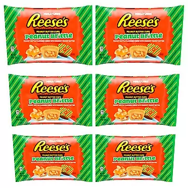 Reese's Reeses Peanut Brittle Peanut Butter Cups Limited Edition Christmas Candy - Pack of 6 Bags - 9 oz Per Bag - 54 oz Total - Individually Wrapped Holiday Reeses Candy