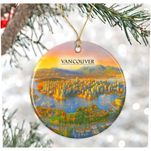 ShelbyShops Vancouver Canada Watercolor Ornament - Ceramic Christmas Keepsake - Honeymoon Anniversary - Travel Souvenir - Housewarming Present - Gift for Vancouver Lover Printed on Both Sides