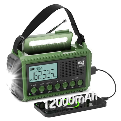 PPLEE Emergency Radio Weather Radio12000mAh, AUTO NOAA Emergency Weather Radio Solar Hand Crank Radio, AM/FM/SW/NOAA Weather Alert Portable Radio, Rechargeable Battery Charger, Flashlight, Reading Lamp, SOS