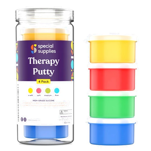 Special Supplies Therapy Putty for Kids and Adults - Resistive Hand Exercise Stress Relief Therapy Putty Kit, Set of 4 Strengths, Three Ounces of Each Putty