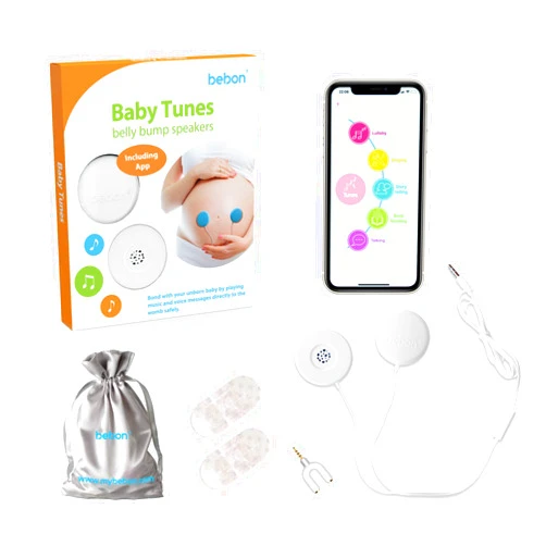 Bebon Baby-Bump Headphones – Plays and Shares Music, Sound and Voices to The Womb – Premium Baby Bump Speaker System – Including bebon Tunes APP (iOS and Android) (_White)