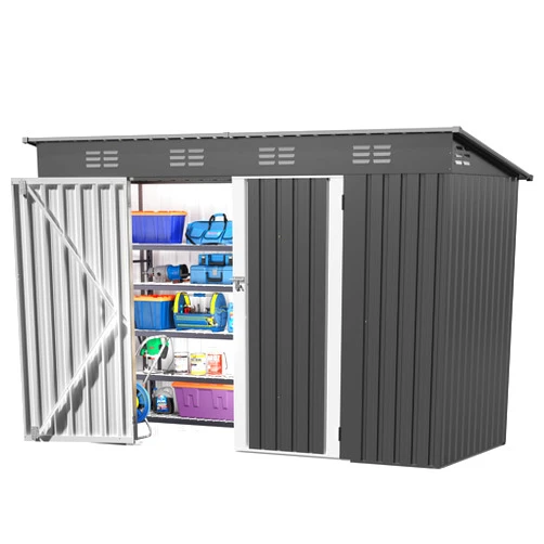 DWVO 9.1x4.2ft Large Outdoor Storage Shed, Metal Tool Sheds, Heavy Duty Tool Storage with Lockable Doors & Air Vent for Backyard Patio Lawn to Store Bikes, Tools, Lawnmowers,Dark Gray