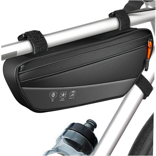 WOTOW Bike Frame Bag - Waterproof Bike Triangle Bag with Side Pocket - Reflective Bicycle Under Tube Storage Pouch for Road Mountain Cycling Travel, 1.8L