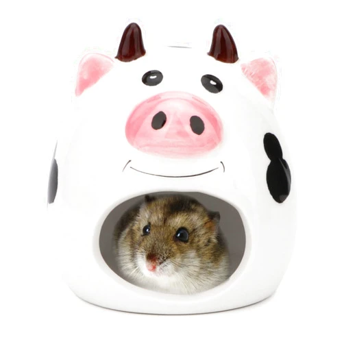 Hypeety Small Animal Hideout Ceramic House Critter Bath House Cave Mini Hut Cage for Dwarf Hamster (White)