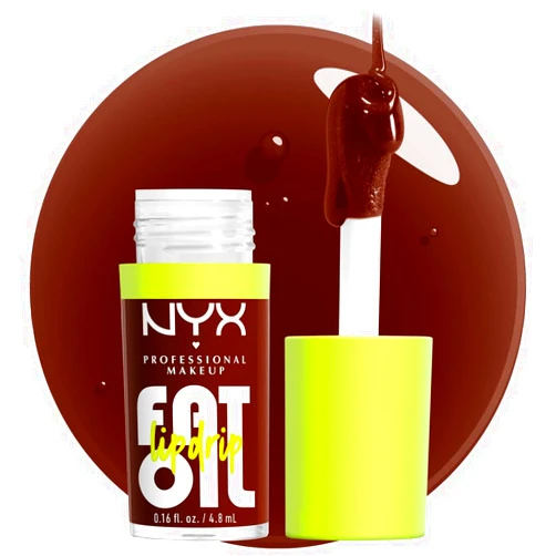 NYX PROFESSIONAL MAKEUP Fat Oil Lip Drip, Moisturizing, Shiny and Vegan Tinted Lip Gloss - Status Update (Rich Chocolate)