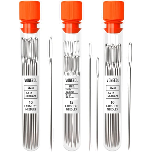 VONEEDL 35 PCS Large Eye Sharp Hand Sewing Needles 4 Assorted Sizes - Easy Threading Embroidery Needles - Perfect for Quilting, Crafting, Darning, Weave, Crochet, and DIY