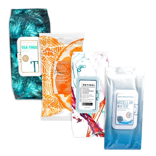 Body Prescriptions Body Prescription Makeup Cleansing Wipes - Gentle and Effective Face Wipes, 50 Count (Pack of 4), Tea Tree, Retinol, Micellar Water, and Vitamin C