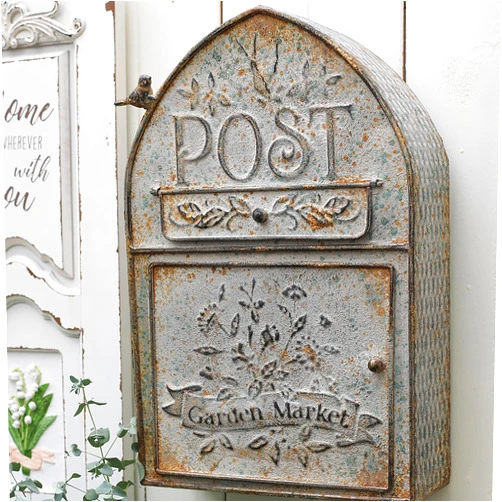 BIG FORTUNE Wall Mount Mailbox for House Outside Vintage Metal Door Mailbox Antique Style Nostalgic Charm Home Decor Garden Vintage English Cottage Decor Gray