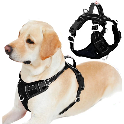 BARKBAY Dog Harness No Pull Oxford with ID Tag Pocket - Heavy Duty, Reflective, Easy Control for Large Dogs(Black Oxford,L)