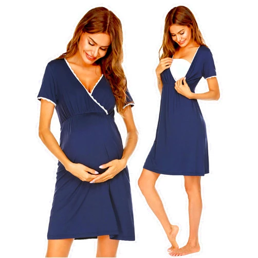 Ekouaer Nursing Nightgown Delivery and Labor Gown for Hospital Short Sleeve Maternity Breastfeeding Dress