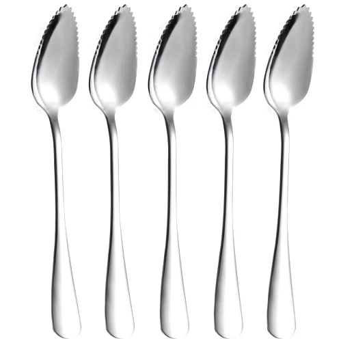ModaSin 5 PCS Grapefruit Spoons, Stainless Steel Grapefruit Spoon Utensil Set, Serrated Edge & Thick Gauge Handle, Silver Kitchen Tool with Non-stick Plating for Kiwi, Dessert, Apple, Citrus Fruit