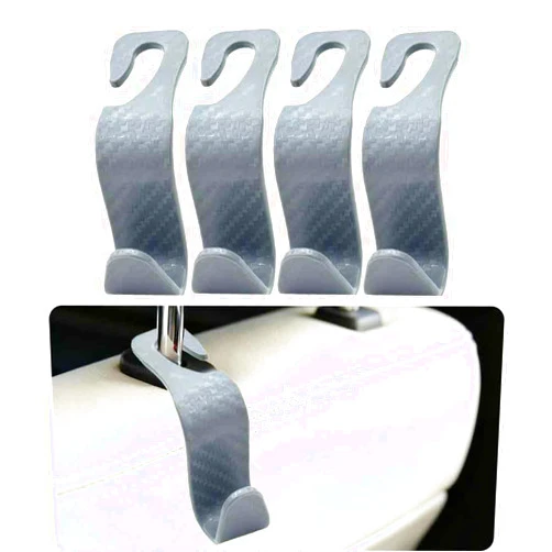 QKWL 4PCS Car Seat Headrest Hooks, Purse Hook For Car, Easy To Install, Does Not Take Up Space And Durable, Suitable For The Headrest Rods Of Most Models (Gray Carbon Pattern)
