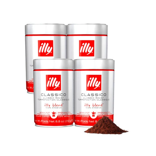 illy Ground Coffee Moka - 100% Arabica Flavored Coffee - Intenso Dark Roast – Warm Notes of Cocoa & Dried Fruit - 8.8 Oz Can (Pack of 4)