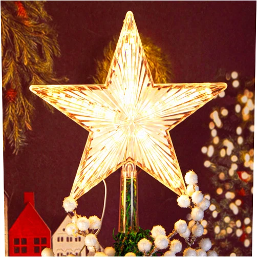 DDcafor Christmas Tree Topper Warm White Light Christmas Star Great Christmas Ornaments New Year Christmas Tree Toppers Lighted Christmas Tree Star 8.7'' Christmas Star Tree Topper Battery Powered