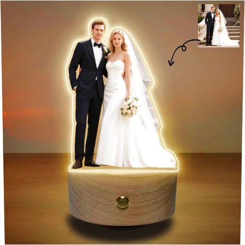 AUBAO Personalized Gift Photo Cutout Night Light Custom Acrylic Portrait Stand with LED Light for Couple Family Birthday Anniversary(Music Box)