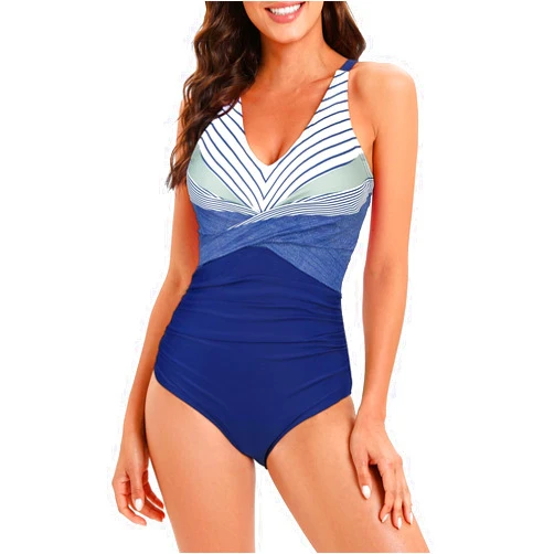 American Trends Swimsuit Women One Piece Tummy Control Bathing Suit for Women Modest V Neck Swimwear