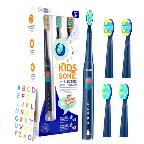 Generic Rechargeable Kids Electric Toothbrush 38,000 Vibrations Including 5 Brushing Modes, Smart 2-Minute Timed 30-Second Reminder, Personalized Stickers,4 Soft Bristles(Navy)
