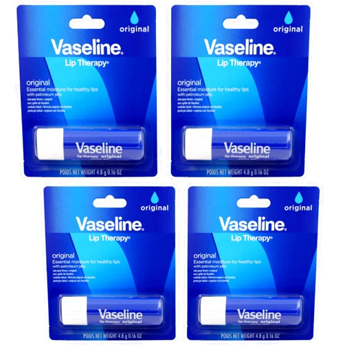 Vaseline Lip Therapy Care Original, Fast-Acting Nourishment, Ideal for Chapped, Dry, Cracked, or Damaged Lips, Lip Balm, 0.16 Ounce (Pack of 4)
