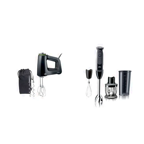 Braun MultiMix Hand Mixer, 1, Black & MQ5025 Hand Blender Multiquick Vario, MQ5025, Black
