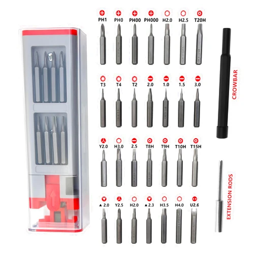 KALiM 30 in 1 Precision Screwdriver Set,Magnetic Screwdriver Bits,Precision Screwdriver Kit Repair Tools For Iphone, Tablet, Xbox, Ps4, Watch, Eyeglass Repair Tool Kit(Red)