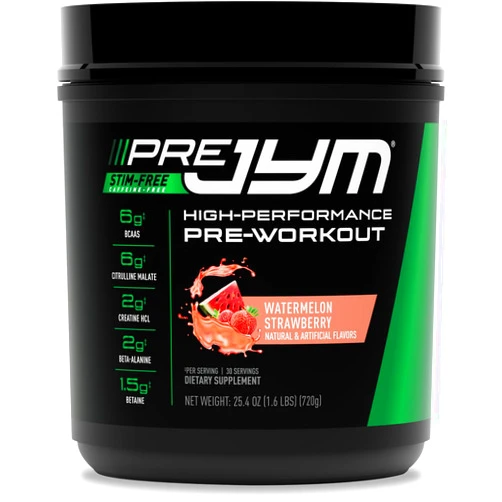 JYM Supplement Science Pre JYM Stim Free Watermelon Strawberry Pre-Workout Powder, Creatine, No Caffeine, Citrulline, Betaine, BCAA's, Taurine, Alpha-GPC, Huperzine, 30 Servings