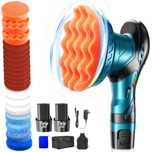 Orgpek Cordless Car Buffer Polisher Kit - 6 Inch Dual Action Random Polishing Wax Machine for Car Detailing,2Pcs 2000mah Batteries,6 Variable Speed 2500-5000RPM,Orbital Polisher for Car Boat Polishing Waxing