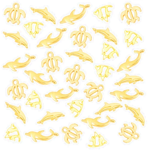 OLYCRAFT 120pcs 4 Style Ocean Themed Resin Filler Sea Turtle Fish Alloy Epoxy Resin Supplies Dolphin Whale UV Resin Filling Accessories Gold for Nail Art Decoration Resin Jewelry Making