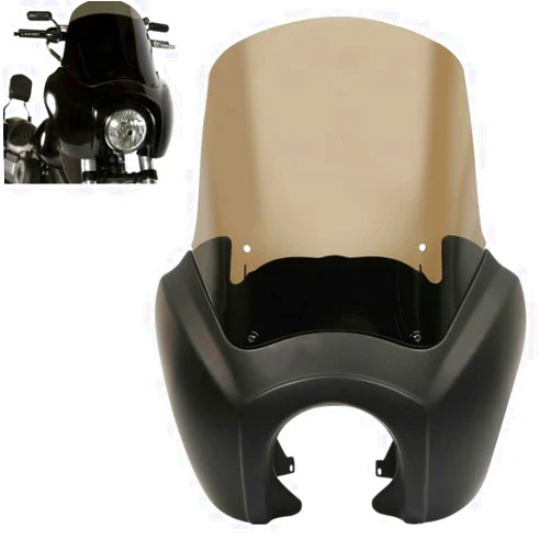 TCMT Headlight Fairing Cover with 15'' Smoke Windshield Fits For Harley Dyna FXDXT T-Sport (Matte Black+Smoke)
