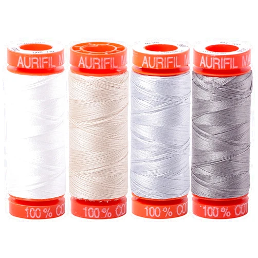 Aurifil (4) 220 YD Spools 50 wt Quilter's Choice Set of Essential Piecing Thread Colors Bundle of 4 Spools