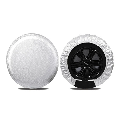 MOONET Tire Covers for RV Wheel (2 Pack Silver), Oxford Waterproof UV Sun Protectors for Motorhome Boat Trailer Camper Van SUV, D74cm x H28cm for Diameter 27