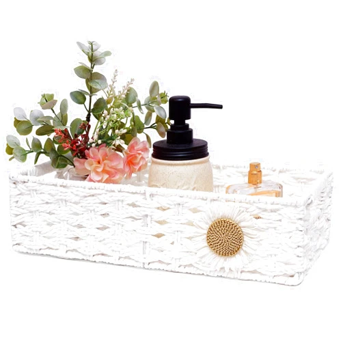 DUOER Toilet Paper Basket for Tank Top Bathroom Decor Baskets for Organizing Bathroom Tray for Counter Storage Basket for Bathroom Organizer-White