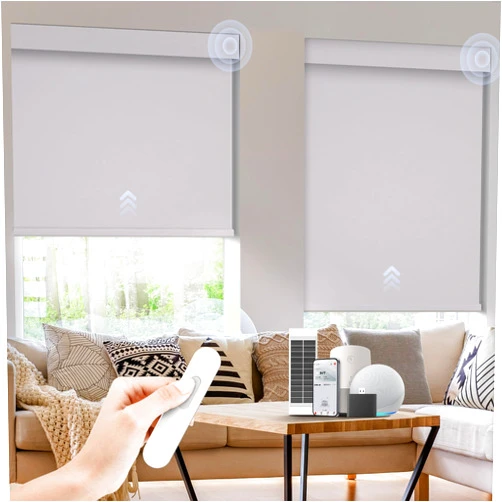 MANSNIX Motorized Blinds with Remote,Solar Panel Rechargeable Roller Shades,Automatic Blinds for Indoor Windows, Horizontal Wireless Electric Cordless Blinds with Cover Custom White