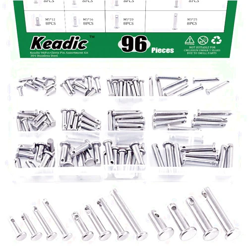 Keadic 97Pcs 304 Stainless Steel Clevis Pin Assortment Kit M3 M4 M5, 12 Different Sizes Metric