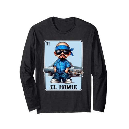 Funny Mexican Lottery Bingo Card Collection EL HOMIE Chicano Low Rider Art Chicano Clothing Cholo Long Sleeve T-Shirt
