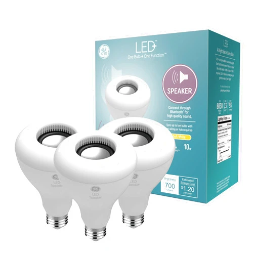 GE LED+ Speaker Indoor Floodlight Bulb, Soft White, Bluetooth Speaker, No App or Wi-Fi Required, Remote Included, BR30 Indoor Floodlight Bulb (3 Pack)