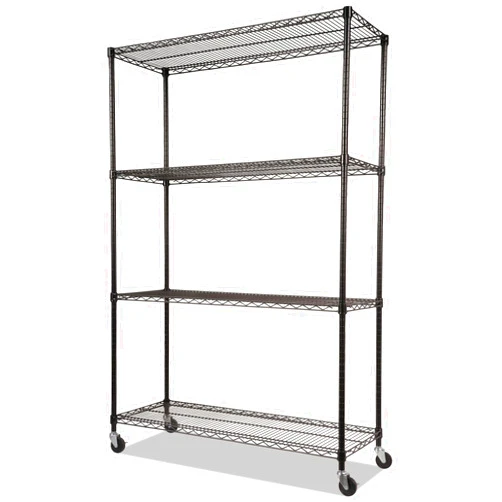 Alera ALESW604818BL 48 in. x 18 in. x 72 in. NSF Certified 4-Shelf Wire Shelving Kit with Casters - Black