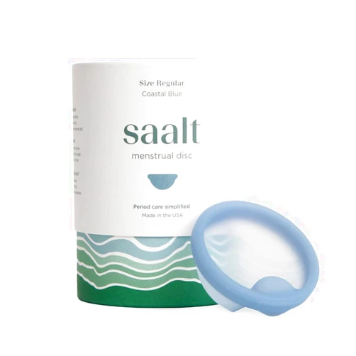 Saalt Menstrual Disc - Soft, Flexible, Reusable Medical-Grade Silicone - Wear 12 Hours - Removal Notch - Two Sizes - Menstrual Cup or Tampon Alternative - Made in USA - Lasts 10 Years (Blue, Regular)