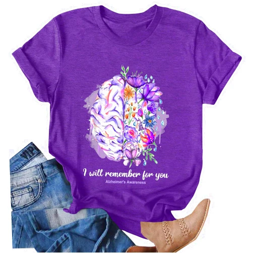 Ithalt I Will Remember for You Shirt Women Alzheimer Awareness Tshirt Dementia Tee Shirt Purple Alzheimers Clothing